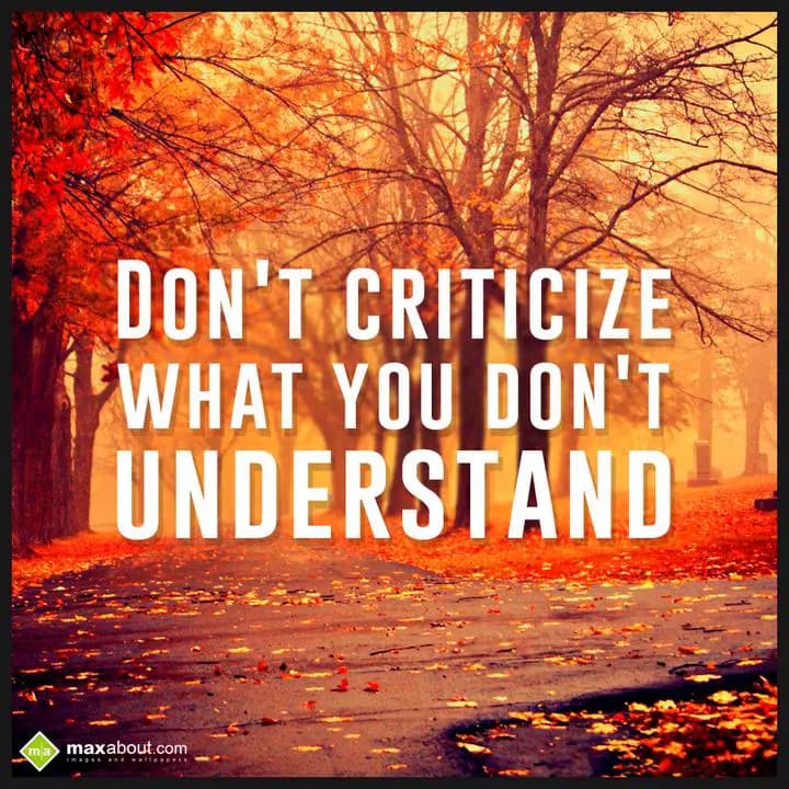 DON'T CRITICIZE
WHAT YOU DON'T 
UNDERSTAND.