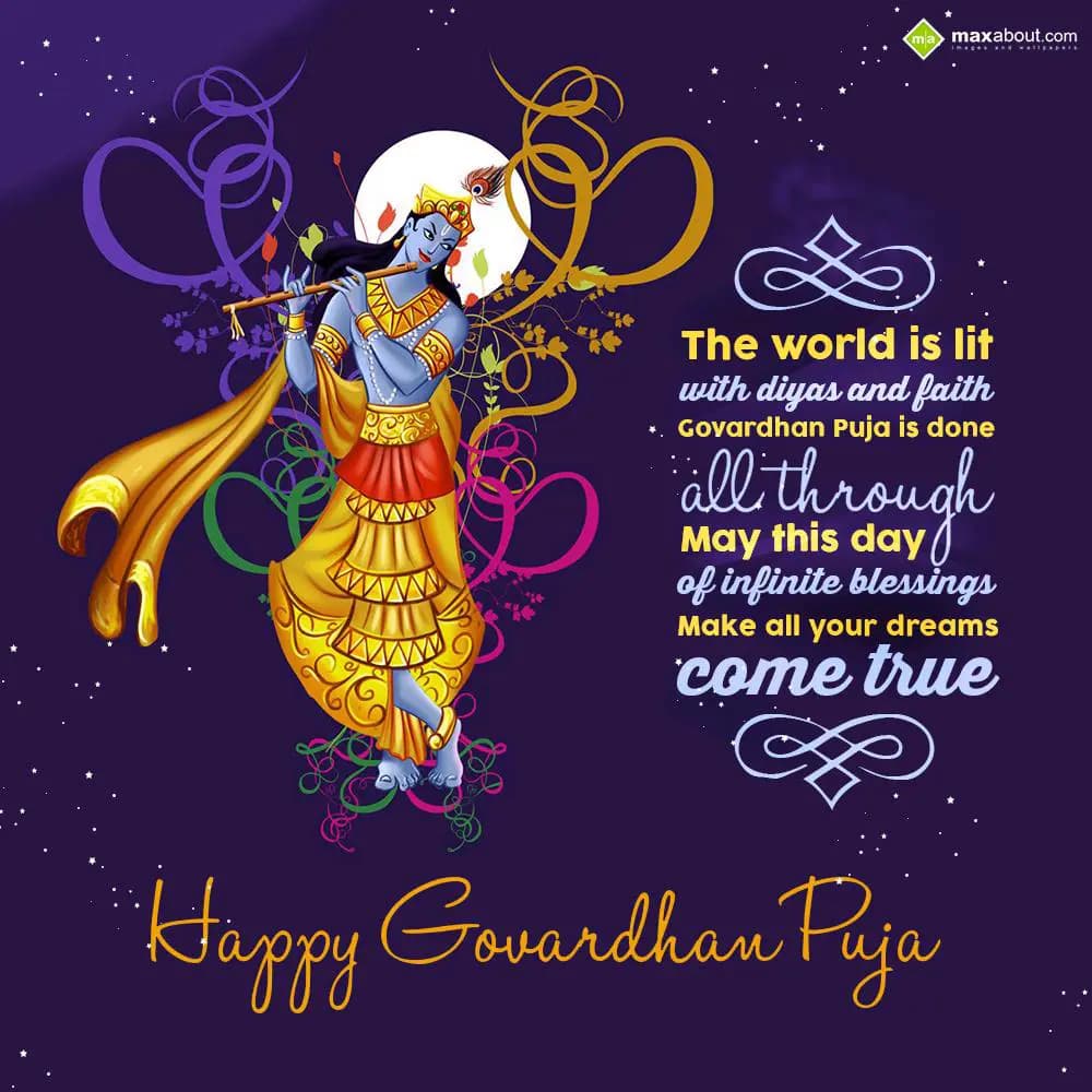 The world is lit with diyas and faith,
Govardhan 